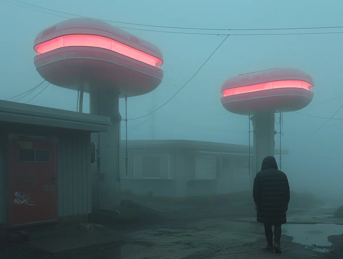 Foggy neon gas station
