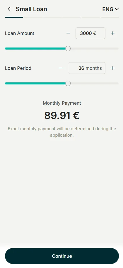 Credit product flow first screen
