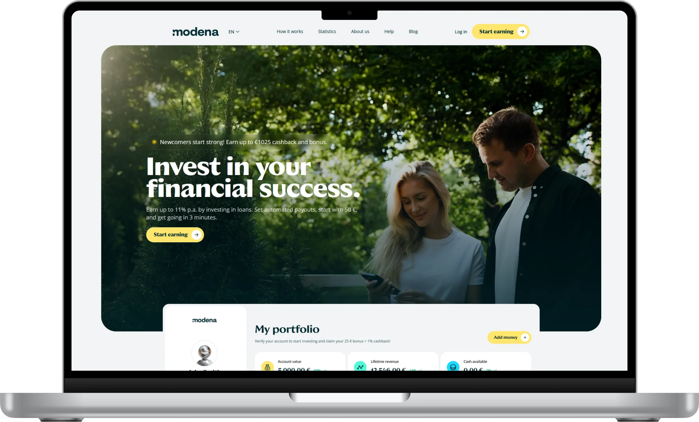 Modena Capital investor platform mockup