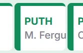 Surgery card with a thick green department line, PUTH abbreviation and surgeon name